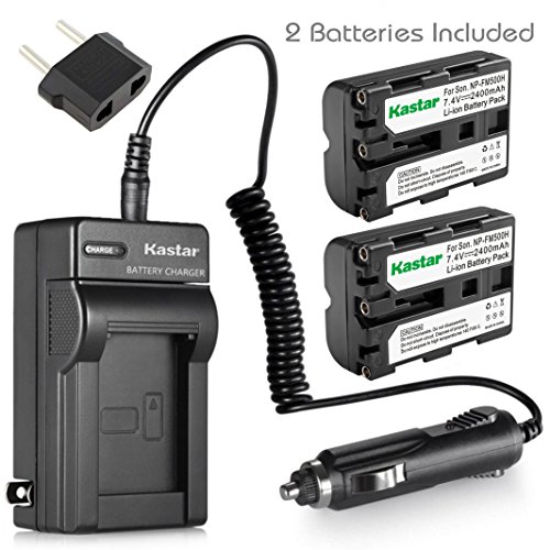 Product Cover Kastar NP-FM500H Battery (2-Pack) and Charger Kit for Sony DSLR-A100 A200 A300 A350 A450 A500 A550 A560 A580 A700 A850 A900 Alpha SLT A57 A58 A65 A65V A77 A77V A77 II A77M2 A99 A99V CLM-V55 Cameras
