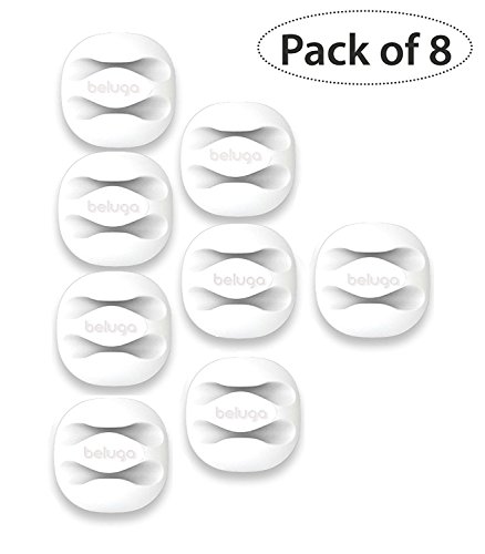 Product Cover (Pack of 8) BELUGA Cable Clips, Cord Keeper, Cord Management System with 3M Adhesive, Desktop Cable Organizer & Computer, Electrical, Charging or Mouse Cord Holder (White)