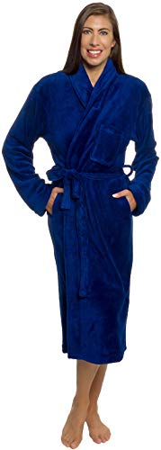 Product Cover Silver Lilly Womens Bathrobe Plush Wrap Kimono Loungewear Gown (Navy Blue, S/M)