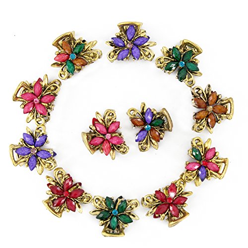Product Cover Yeshan Set of 12pcs Vintage Flower Design Metal Mini Jaw Clip,With Rhinestone and Crystal Claw Hair Clip