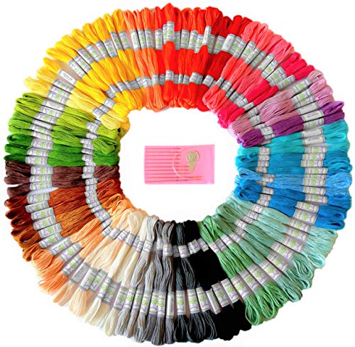 Product Cover Premium Rainbow Color Embroidery Floss - Cross Stitch Threads - Friendship Bracelets Floss - Crafts Floss - 105 Skeins Per Pack and Free Set of Embroidery Needles
