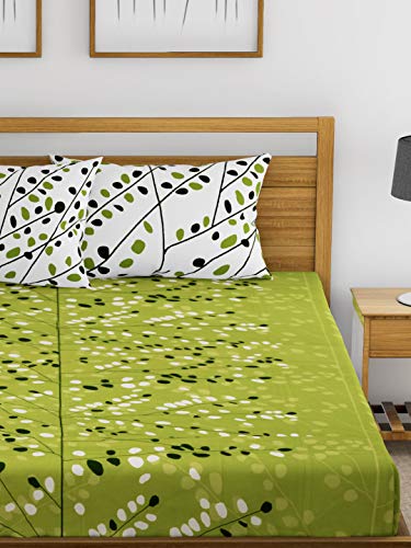 Product Cover Ahmedabad Cotton Superior 160 TC Cotton Double Bedsheet with 2 Pillow Covers - Floral, Green