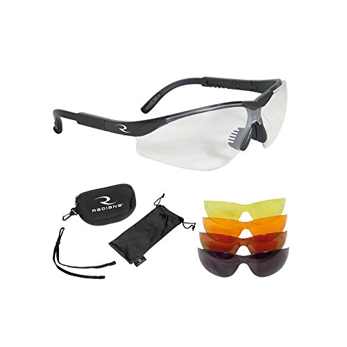 Product Cover Radians T-85 Glasses with Case/Cloth Bag/Neck Cord, Black Frame, Clear/Copper/Amber/Orange/Green Mirror Lens