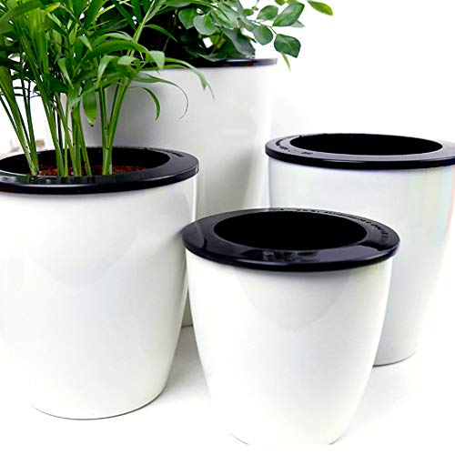 Product Cover Mkono 3 Pack Self Watering Planter African Violet Pots White Flower Plant Pot with Wick Rope for All House Plants, Flowers, Herbs, M