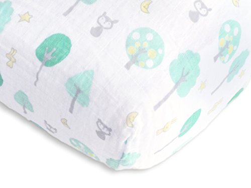 Product Cover SwaddleDesigns Cotton Muslin Crib Sheet, Green Woodland
