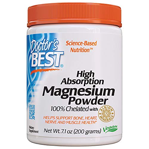 Product Cover Doctor's Best High Absorption Magnesium Powder, 100% Chelated TRACCS, Not Buffered, Headaches, Sleep, Energy, Leg Cramps. Non-GMO, Vegan, Gluten Free, 200G