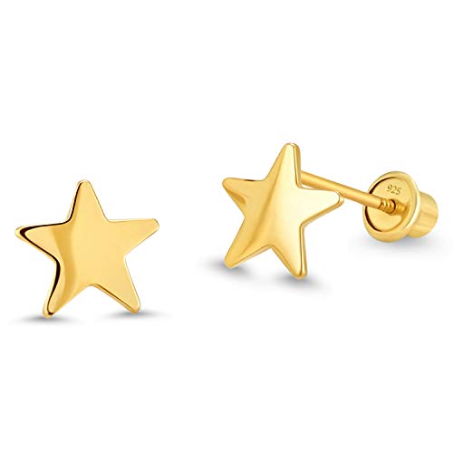 Product Cover 14k Gold Plated Brass Plain Star Screwback Baby Girls Earrings with Sterling Silver Post