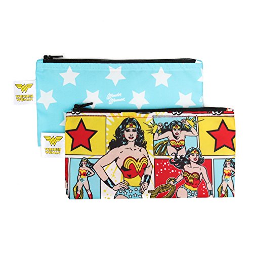Product Cover Bumkins DC Comics Wonder Woman Snack Bags, Reusable, Washable, Food Safe, BPA Free, Pack of 2