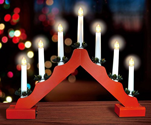 Product Cover Christmas Concepts Christmas Red Wooden Candle Bridge with Warm White LED Lights - Battery Operated