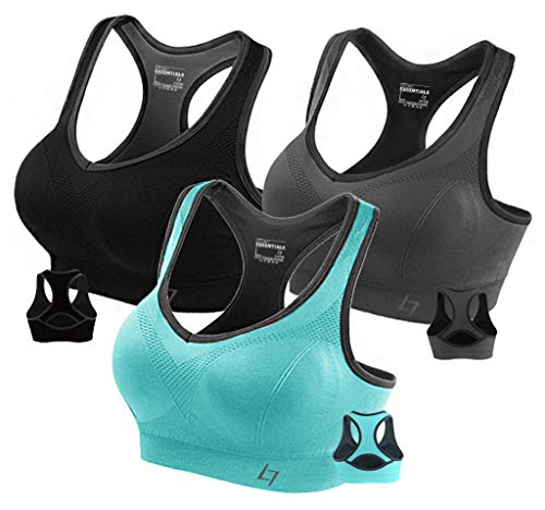 Product Cover Fittin Womens Padded Sports Bras Wire Free with Removable Pads Grey ,Medium, Pack of 3