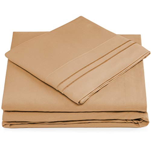 Product Cover Full Size Bed Sheets - Taupe Luxury Sheet Set - Deep Pocket - Super Soft Hotel Bedding - Cool & Wrinkle Free - 1 Fitted, 1 Flat, 2 Pillow Cases - Light Brown Full Sheets - 4 Piece