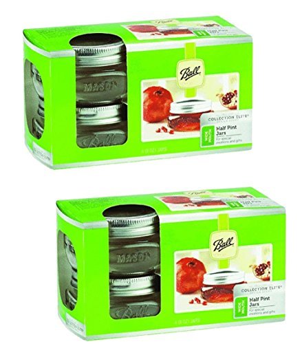 Product Cover Ball 1440061162 Collection Elite Brushed Silver Design Wide Mouth Jars 8 Oz with Lid and Bands, 8-Count