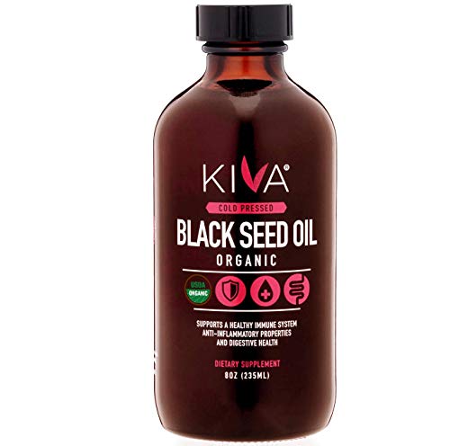 Product Cover Kiva Organic Black Seed Oil (Cumin Seed) - Glass Bottle -RAW, Cold-Pressed and Non-GMO Contains Minimum 1.60% Thymoquinone (TQ) - 8oz / 235ml