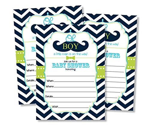 Product Cover 50 Mustache Oh Boy! Baby Shower Invitations and Envelopes (Large Size 5x7) Little Man Baby Shower