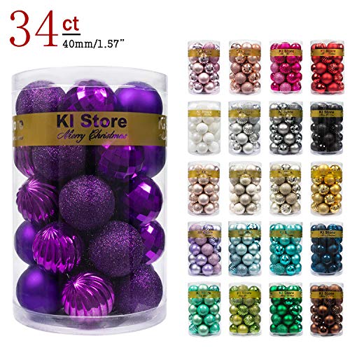 Product Cover KI Store 34ct Christmas Ball Ornaments 1.57-Inch Purple Small Shatterproof Christmas Decorations Tree Balls for Xmas Wedding Party, Tree Ornaments Hooks Included