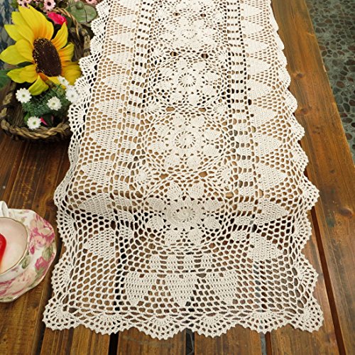 Product Cover kilofly Handmade Crochet Lace Rectangular Table Runner 15 x 36 Inch, White