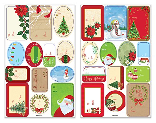 Product Cover Amscan Traditional Christmas Self Adhesive Gift Tag Labels, 150 Stickers