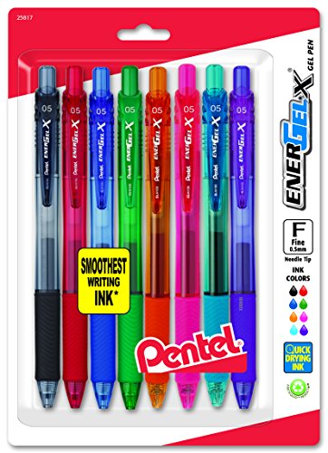 Product Cover Pentel EnerGel-X Retractable Liquid Gel Pen, 0.5mm, Needle Tip, Assorted Ink, Pack of 8 (BLN105BP8M)