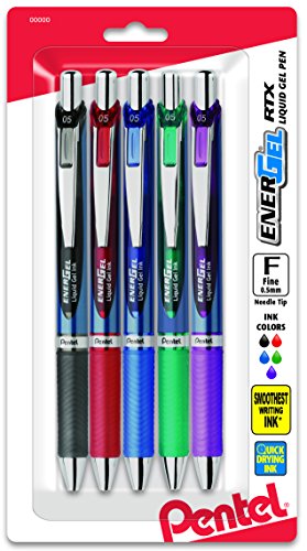 Product Cover Pentel EnerGel RTX Retractable Liquid Gel Pen, 0.5mm, Metal Tip, Assorted Ink, Pack of 5 (BLN75BP5M)