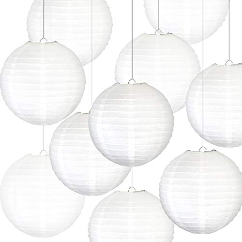 Product Cover Novelty Place 10 inch White Paper Lanterns (Pack of 10) - Great Chinese/Japanese Home, Party & Wedding Decorations