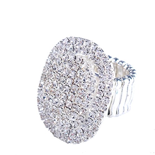 Product Cover Santfe Women Adorable Crystal Rhinestones Oval Design Stretch Fashion Ring Shinning Silver Plated (style 1)