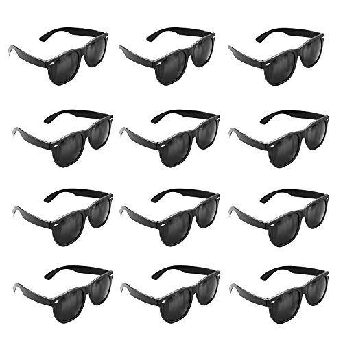 Product Cover Super Z Outlet Plastic Black Vintage Retro Style Sunglasses Shades Eyewear for Party Prop Favors, Decorations, Toy Gifts (12 Pairs)