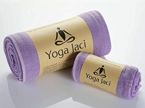 Product Cover Yoga Mat Towel and Hand Towel as a Combo Set - Nonslip and Anti Slip - Mat Size Length - Lightweight - Perfect for Travel (Purple, 1 Mat Towel + 1 Hand Towel)