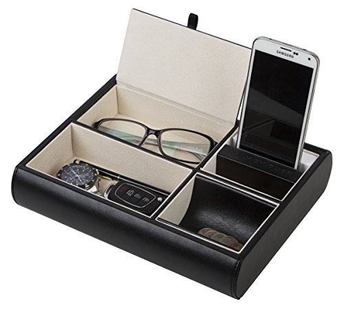 Product Cover Valet Tray,Nightstand Desk or Dresser Organizer, Catch-All for Keys, Phone, Wallet, Coin, Jewelry, and More (Black / 10.34 x 2.15 x 8.19 inches) JackCubeDesign - :MK158