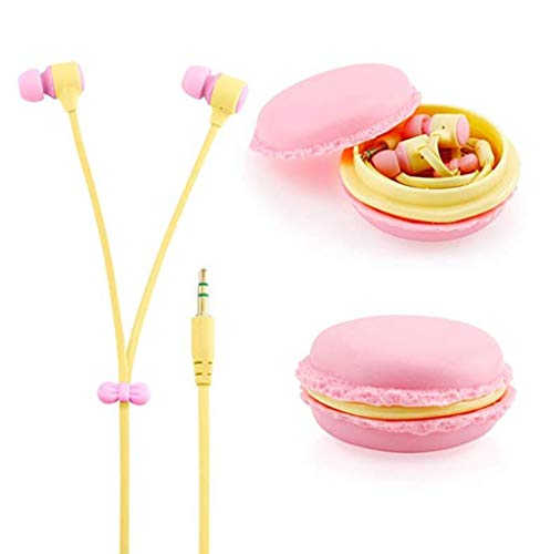 Product Cover Amberetech Cute 3.5mm in Ear Earphones Earbuds Headset with Macaron Earphone Organizer Box Case for iPhone,for Samsung,for Mp3 iPod Pc Music (Pink)