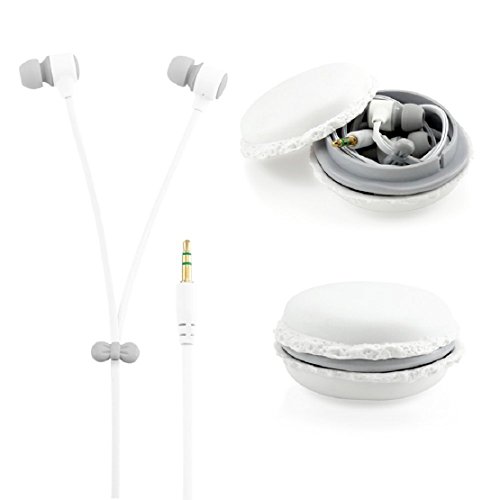 Product Cover Amberetech Cute 3.5mm in Ear Earphones Earbuds Headset with Macaron Earphone Organizer Box Case for iPhone,for Samsung,for Mp3 iPod Pc Music (White)