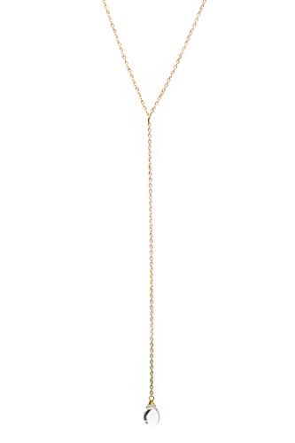 Product Cover Benevolence LA Gold Chain Necklace - 14K Gold Dipped Y Necklace Water Droplet Pendant with Lariat Style Chain Necklace Dainty, Hand Wrapped Celebrity Approved and Eco Friendly (23)