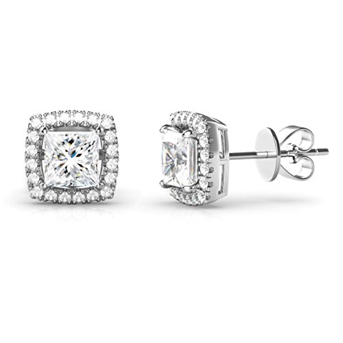 Product Cover 925 Sterling Silver Princess Cut CZ Cubic Zirconia Halo Earrings