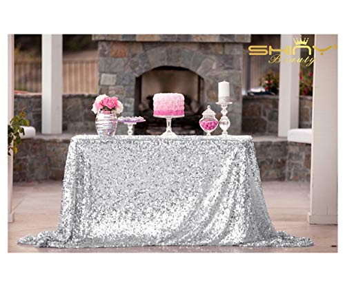 Product Cover ShiDianYi 50''x72''Silver Sequin Tablecloth, Wedding Table Cloth, Sparkle Sequin Linens, Glitz, Sequin Cake Tablecloth, Sequin Tablecloth (50''x72'')