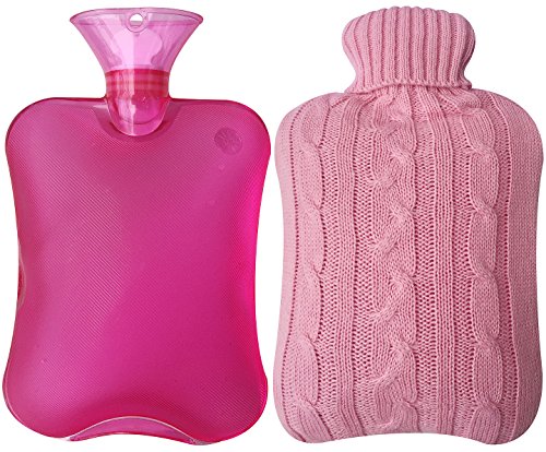 Product Cover Attmu Classic Rubber Transparent Hot Water Bottle with Knit Cover - 2 Fl Oz, Pink