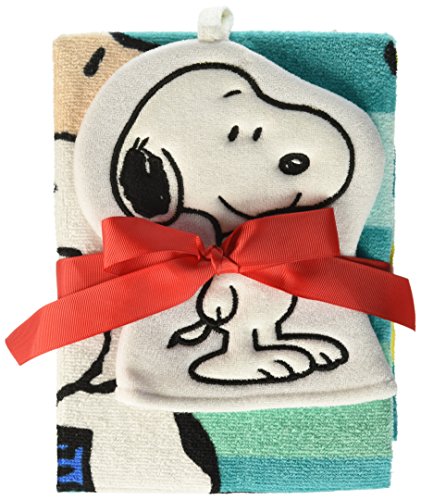 Product Cover Jay Franco Peanuts Best Friends 2 Piece Washcloth/Bath Towel Set, Stripes