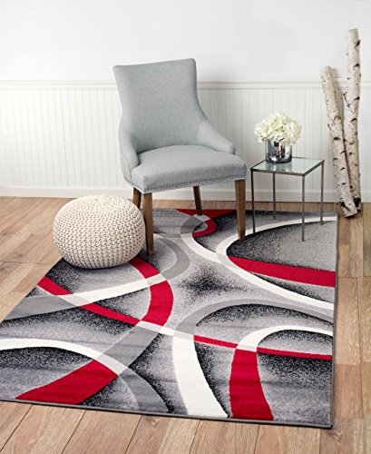Product Cover Summit ST34 Area Rug Black Red Gray Modern Abstract Many Aprx Sizes Available (3'.8'' X 5'), 4 X 5 ACTUAL IS 3'.8'' X 5'