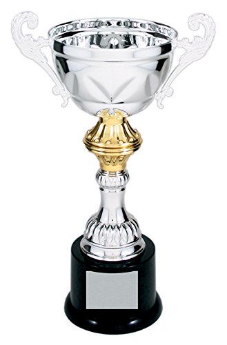 Product Cover Decade Awards Cup Trophy, Silver and Gold - Metal Corporate Cup Award - 10 Inch Tall - Engraved Plate on Request