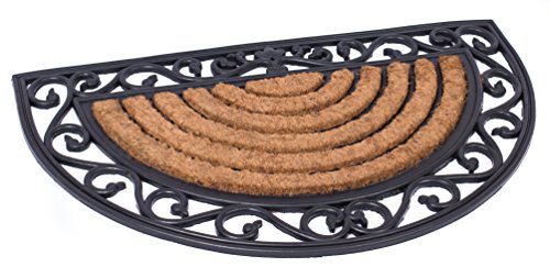 Product Cover BIRDROCK HOME 18 x 30 Half Round Natural Coir and Rubber Doormat with Scroll Border - Natural Fibers - Outdoor Doormat - Keeps Your Floors Clean - Decorative Design - Brush Coir