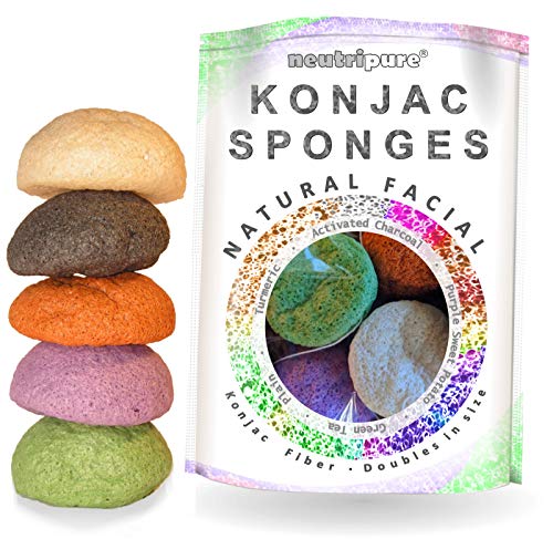 Product Cover Konjac Sponge Set: Organic Skincare Facial for Natural Exfoliating and Deep Pore Cleansing 5 Piece Sampler Pack Infused with Charcoal, Turmeric, Green Tea