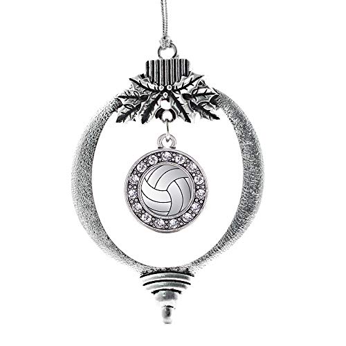 Product Cover Inspired Silver - Volleyball Charm Ornament - Silver Circle Charm Holiday Ornaments with Cubic Zirconia Jewelry