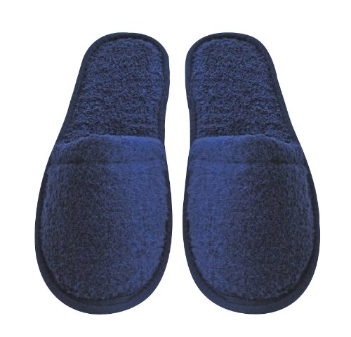 Product Cover Arus Men's Turkish Organic Terry Cotton Cloth Spa Slippers, One Size Fits Most, Navy Blue with Black Sole