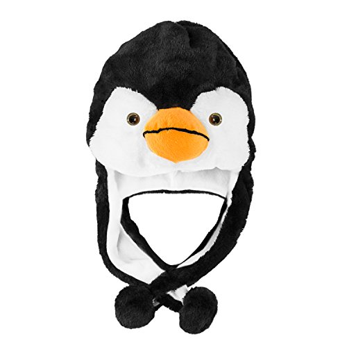 Product Cover Penguin Plush Animal Winter Ski Hat Beanie Aviator Style Winter (Short) Black/White