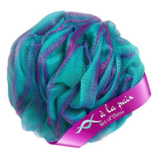 Product Cover Loofah Bath Sponge XL 70g Set of 3 Tropical Colors by À La Paix -Soft Exfoliating Shower Lufa for Silky Skin -Long-Handle Mesh Body Poufs -Men and Women's Luffas -Soft Texture -Full Cleanse & Lather