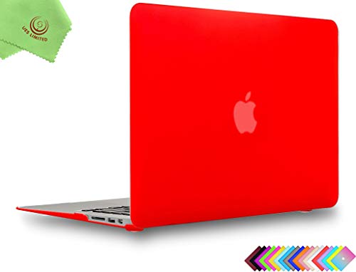 Product Cover UESWILL Smooth Soft-Touch Matte Hard Shell Case Cover for 2008-2017 MacBook Air 13 inch (Model A1466 / A1369) + Microfibre Cleaning Cloth, Red