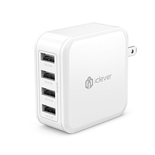 Product Cover iClever USB Wall Charger, 40W 8A 4-Port Charging Station with Foldable Plug, USB Power Adapter for iPhone Xs/XS Max/XR/X/8/7/6/Plus, iPad Pro/Air 2/Mini 4/3, Galaxy/Note/Edge, LG, Nexus, HTC, and More