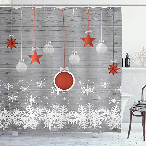 Product Cover Ambesonne Christmas Shower Curtain, Cloth Fabric Bathroom Decor Set with Hooks, Pendant Stars Baubles, 70