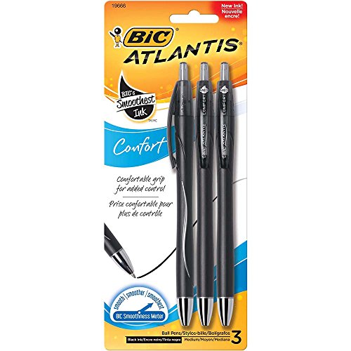Product Cover BIC Atlantis Comfort Retractable Ball Pen, Medium Point (1.0mm), Black, 3-Count