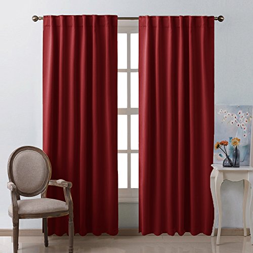 Product Cover NICETOWN Burgundy Blackout Window Draperies Curtains - (Red Color) 52 inches x 84 inches, Double Panels, Decoration Thermal Insulated Blackout Drapes/Panels