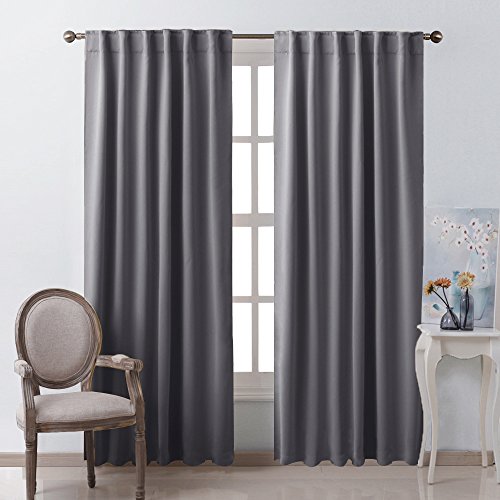 Product Cover NICETOWN Blackout Curtain Panels Window Draperies - (Grey Color) 52x84 Inch, 2 Pieces, Insulating Room Darkening Blackout Drapes for Bedroom