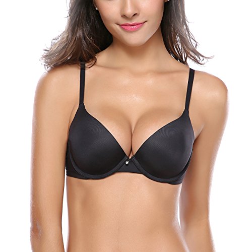 Product Cover Wingslove Women's Push Up Everyday Basic Comfort Lightly Padded Underwire Plunge T-Shirt Bra Lift Up
